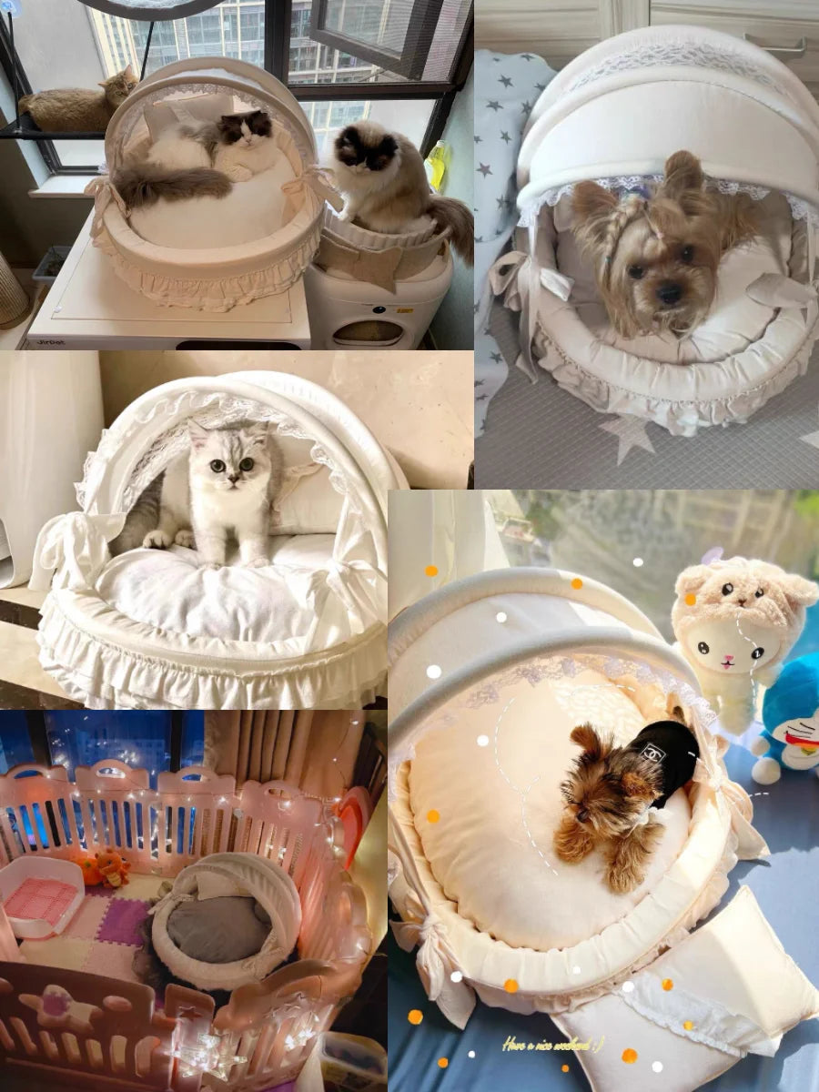 Pet Cradle Bed with Cotton Puppy Kitten Princess Bed
