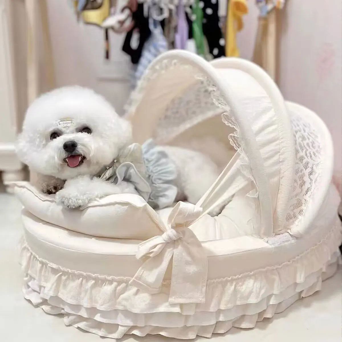 Pet Cradle Bed with Cotton Puppy Kitten Princess Bed